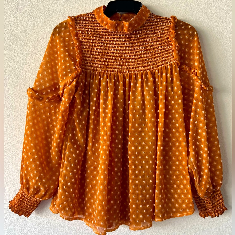 Indigo Thread Women’s blouse, orange gold, size small